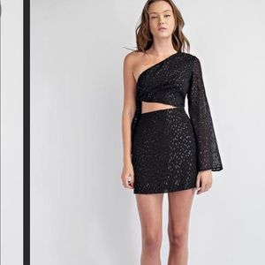 Black one shoulder mini dress